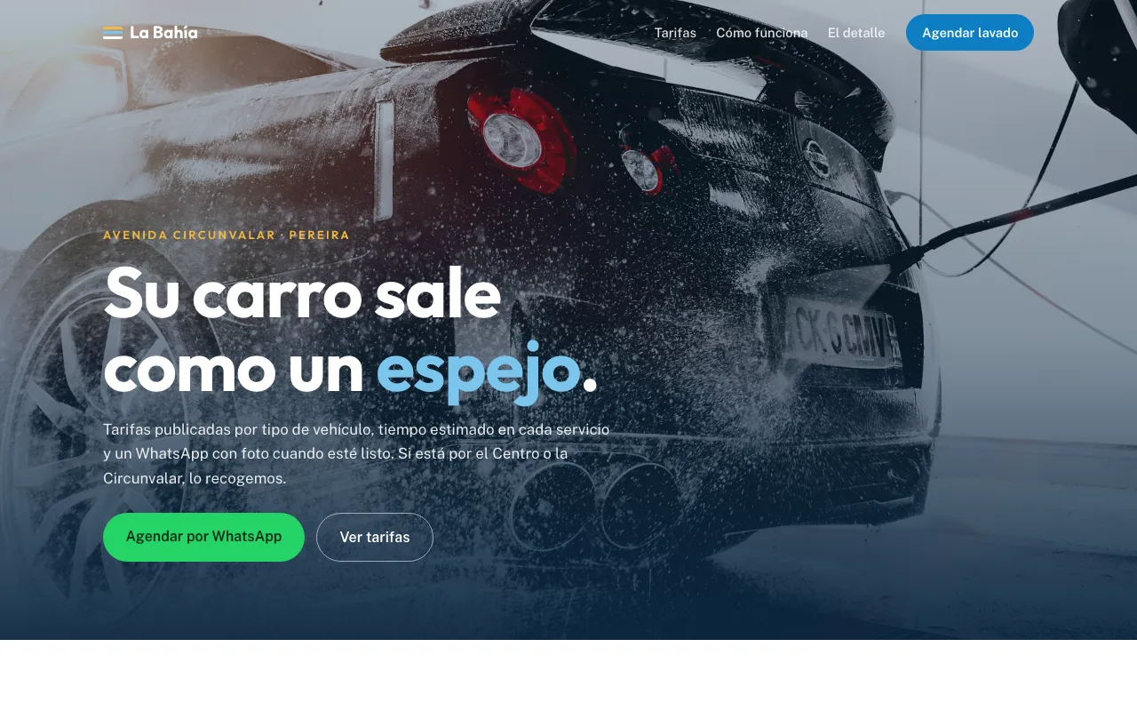 Página web de Autolavado La Bahía, Autolavado · Pereira, diseñada por Sin Página