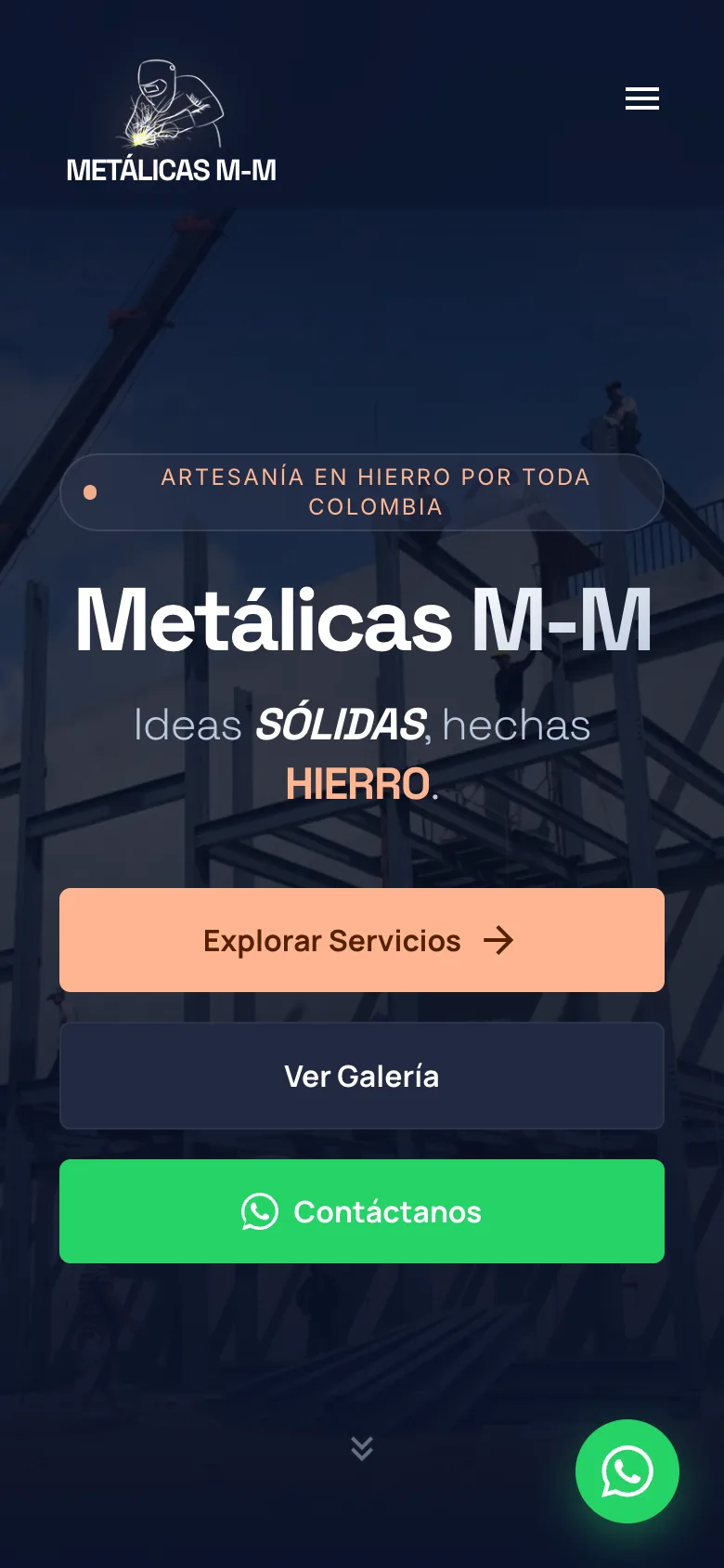 Sitio web de Metálicas M-M visto en un celular