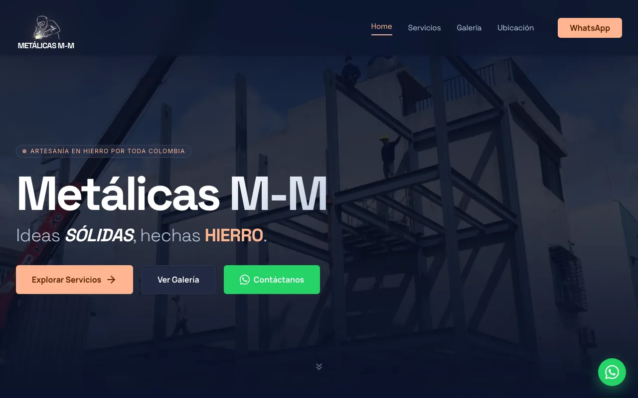 Página web de Metálicas M-M, Herrería · Corozal, Sucre, diseñada por Sin Página